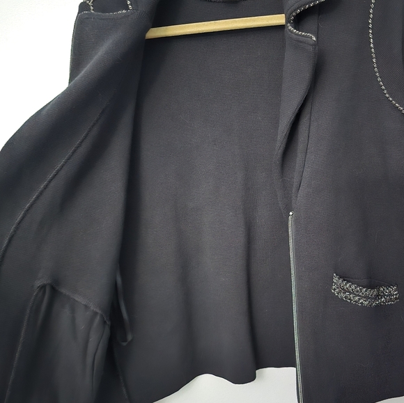 Chicos Jacket Black Half Zip Up Size Med Collared Thick Threading Cotton Knit - Picture 5 of 12